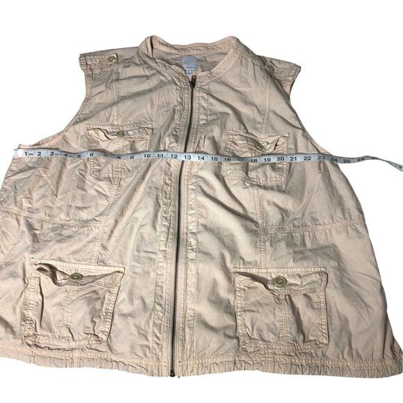 Beige Sleeveless Utility Vest With Zipper & Button Pockets Women's Size 3XL - Picture 4 of 9
